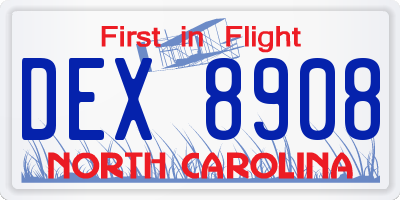 NC license plate DEX8908