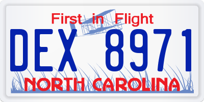 NC license plate DEX8971