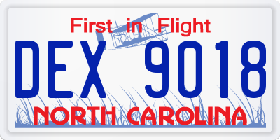 NC license plate DEX9018