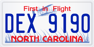 NC license plate DEX9190