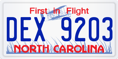 NC license plate DEX9203