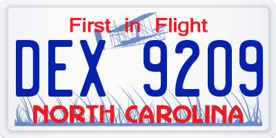 NC license plate DEX9209