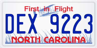 NC license plate DEX9223