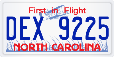 NC license plate DEX9225