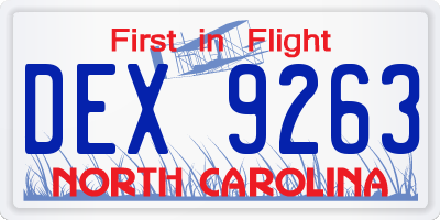 NC license plate DEX9263