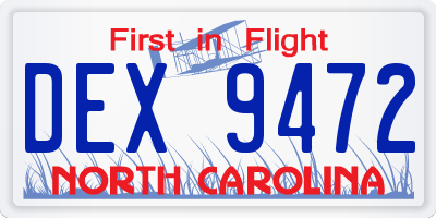 NC license plate DEX9472