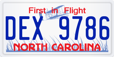 NC license plate DEX9786