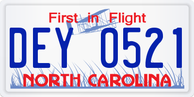 NC license plate DEY0521
