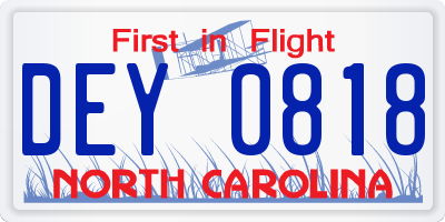 NC license plate DEY0818