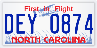 NC license plate DEY0874