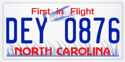 NC license plate DEY0876