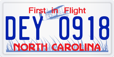 NC license plate DEY0918