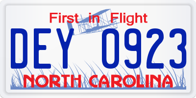 NC license plate DEY0923