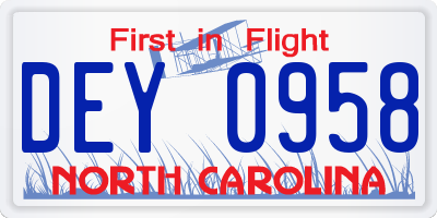 NC license plate DEY0958