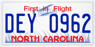NC license plate DEY0962