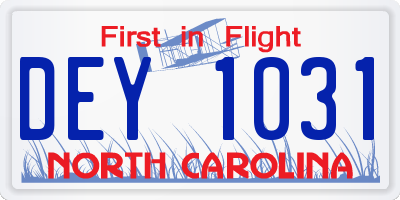 NC license plate DEY1031
