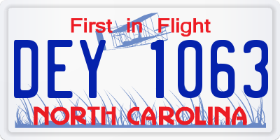 NC license plate DEY1063