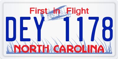 NC license plate DEY1178