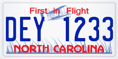 NC license plate DEY1233
