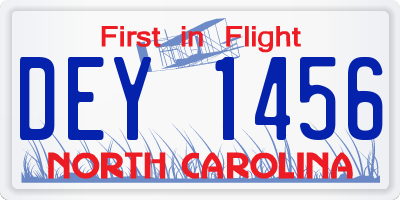 NC license plate DEY1456