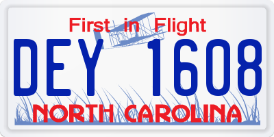 NC license plate DEY1608