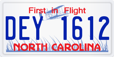 NC license plate DEY1612