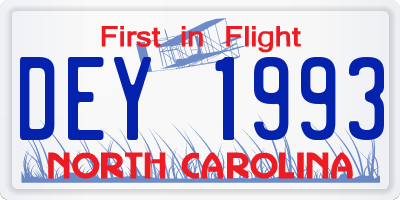 NC license plate DEY1993