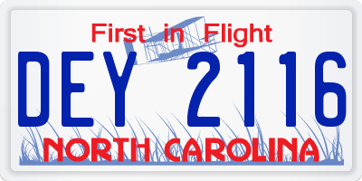 NC license plate DEY2116