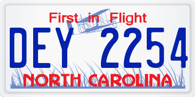 NC license plate DEY2254