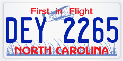 NC license plate DEY2265