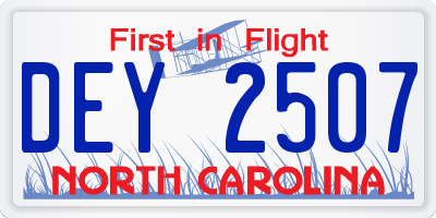 NC license plate DEY2507