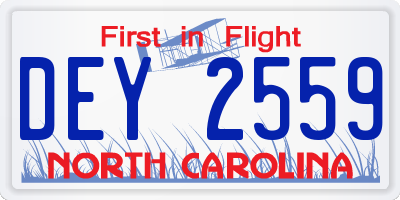 NC license plate DEY2559