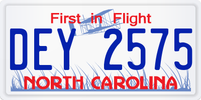 NC license plate DEY2575