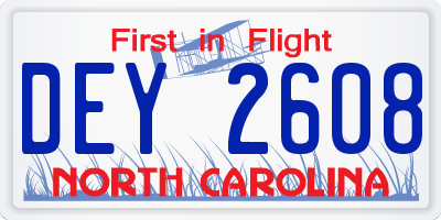 NC license plate DEY2608