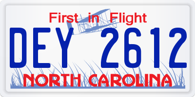 NC license plate DEY2612