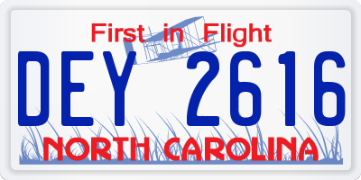 NC license plate DEY2616