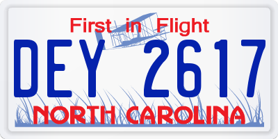 NC license plate DEY2617