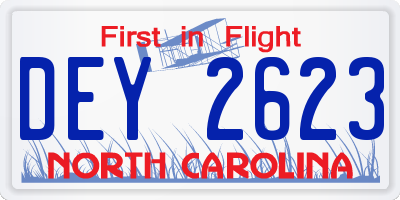 NC license plate DEY2623