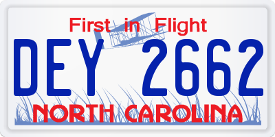 NC license plate DEY2662