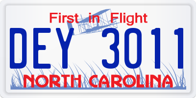 NC license plate DEY3011