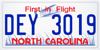 NC license plate DEY3019