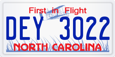 NC license plate DEY3022