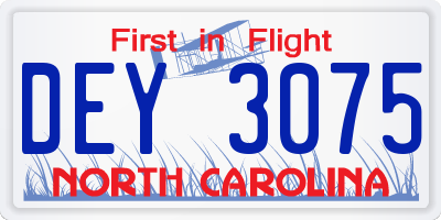 NC license plate DEY3075