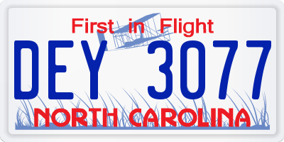 NC license plate DEY3077