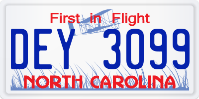 NC license plate DEY3099