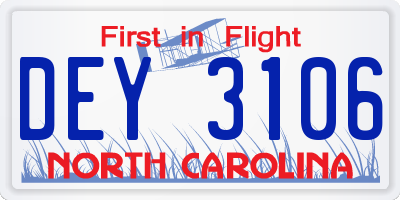 NC license plate DEY3106