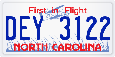 NC license plate DEY3122
