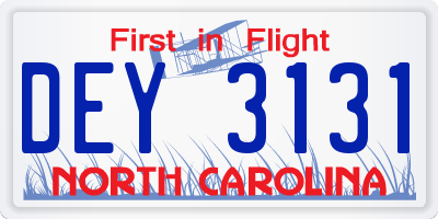 NC license plate DEY3131