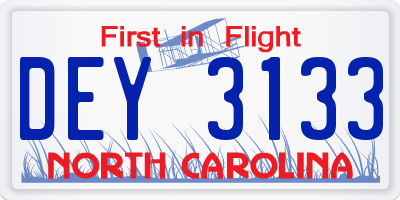 NC license plate DEY3133