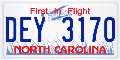 NC license plate DEY3170